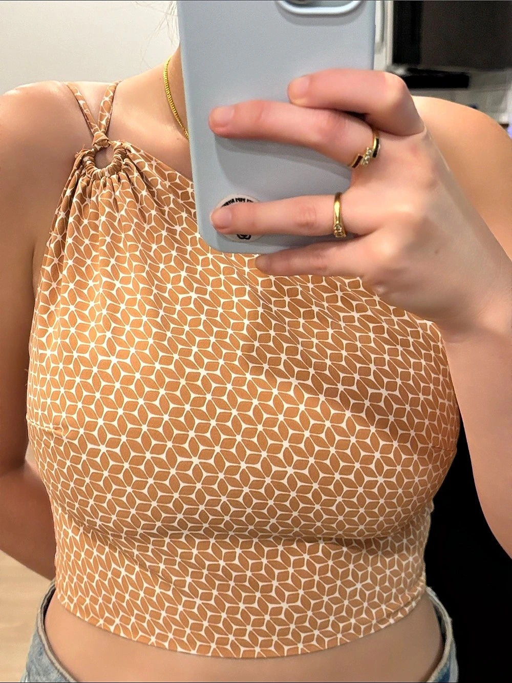 Geometric Peach & White Crop Top Like New